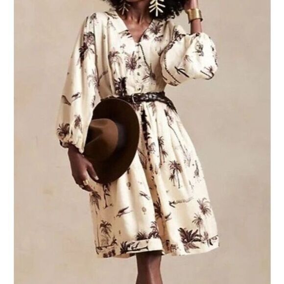 Banana Republic 849578-04 Women's Sz XS Beige Safari Landscape Linen Dress - Picture 14 of 15